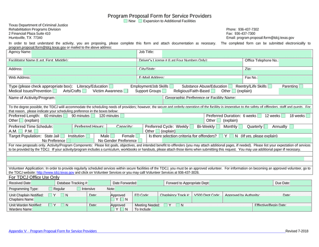 Program Proposal Form For Service Providers screenshot