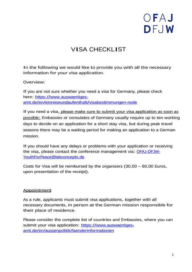VISA CHECKLIST screenshot