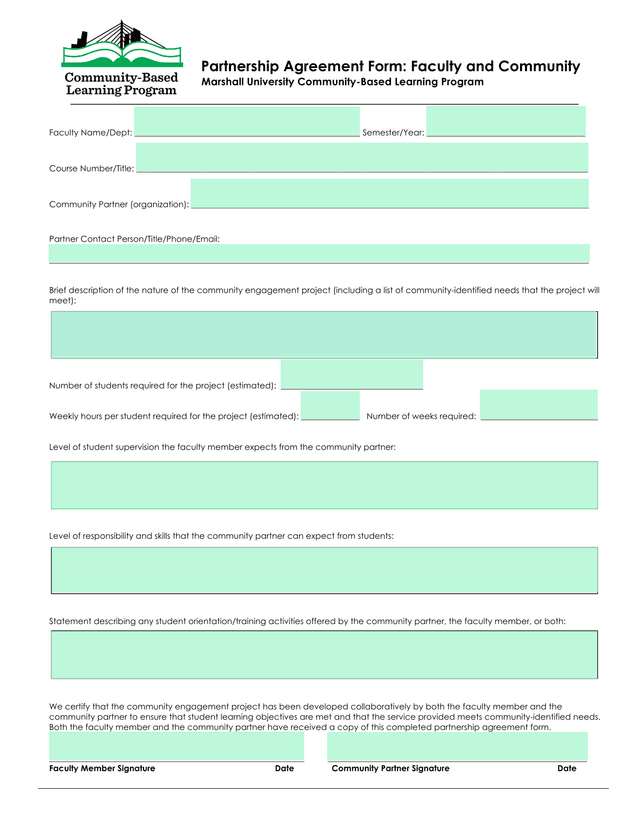 Partnership Agreement Form Faculty And Community screenshot