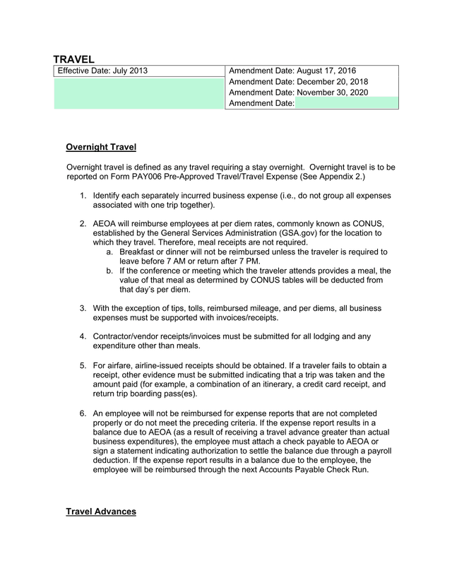 Overnight Travel Policy screenshot