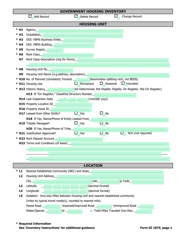 Housing Unit Record Form screenshot