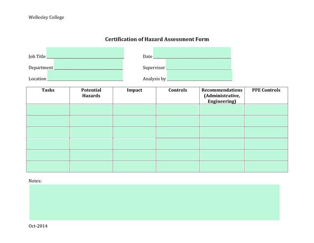 Certification Of Hazard Assessment Form screenshot