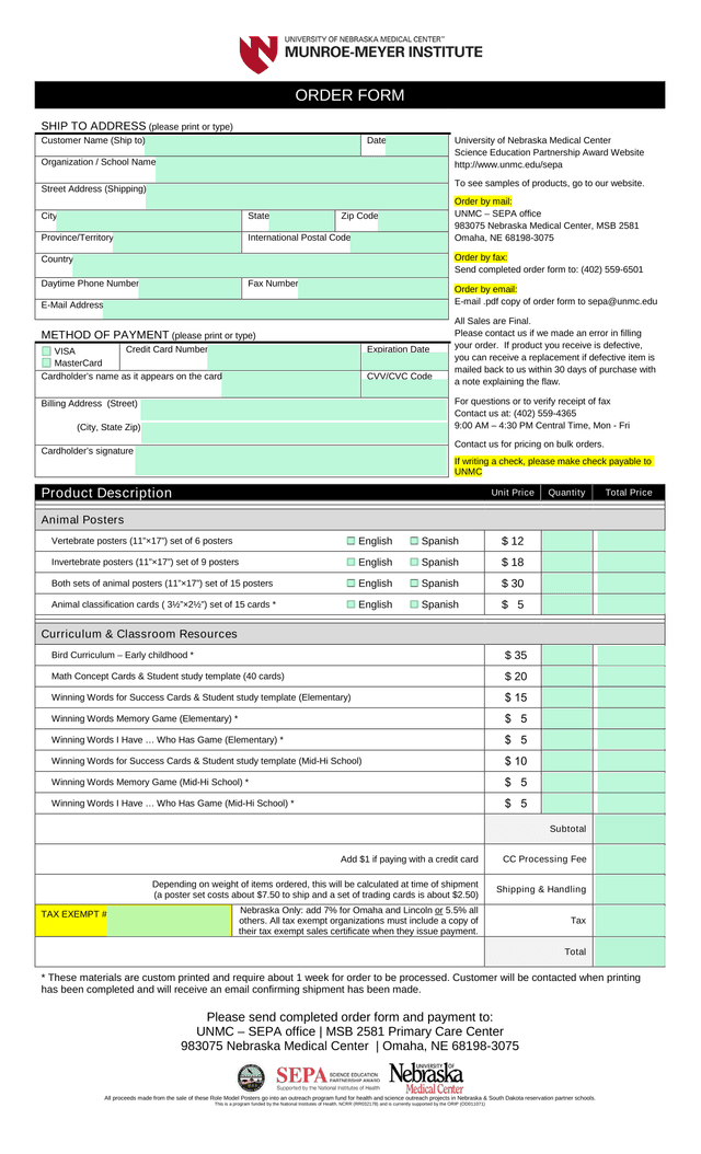 ORDER FORM screenshot