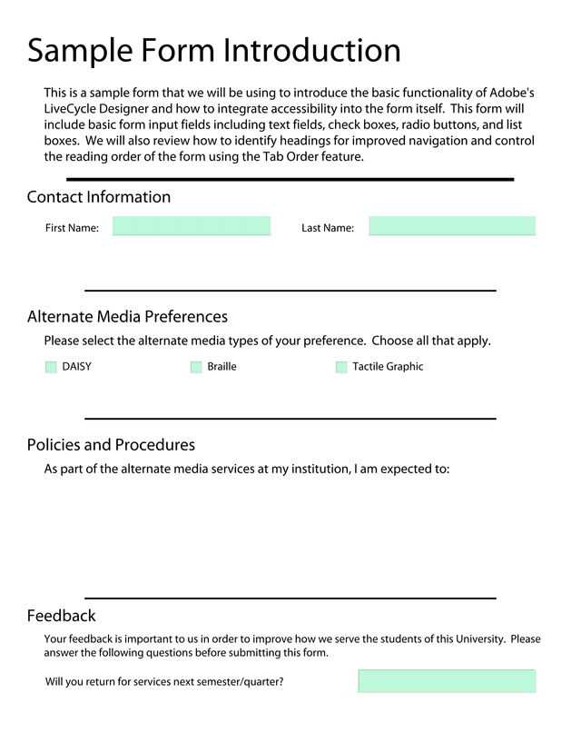 Sample Form Introduction screenshot