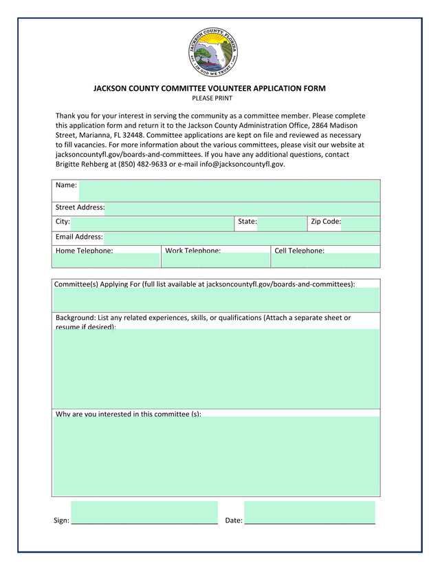 Jackson County Committee Volunteer Application Form screenshot
