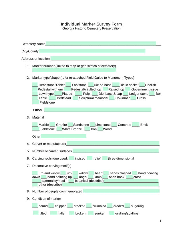Individual Marker Survey Form screenshot