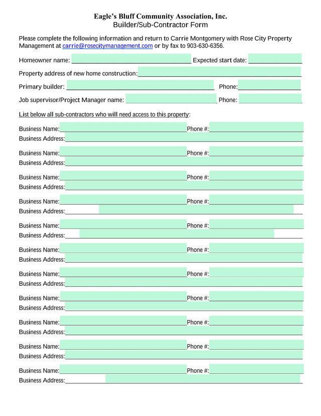 BuilderSub Contractor Form screenshot