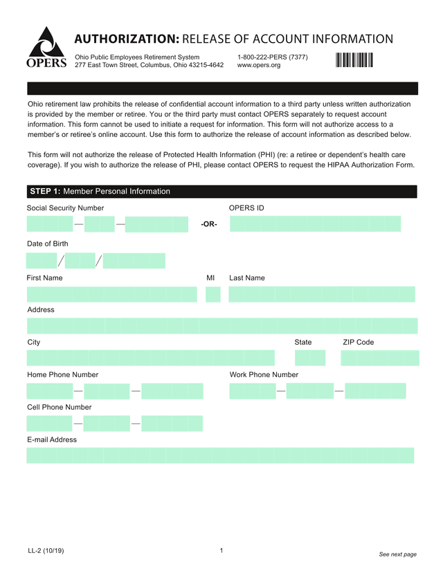 LL 2 Authorization Release Of Account Information screenshot