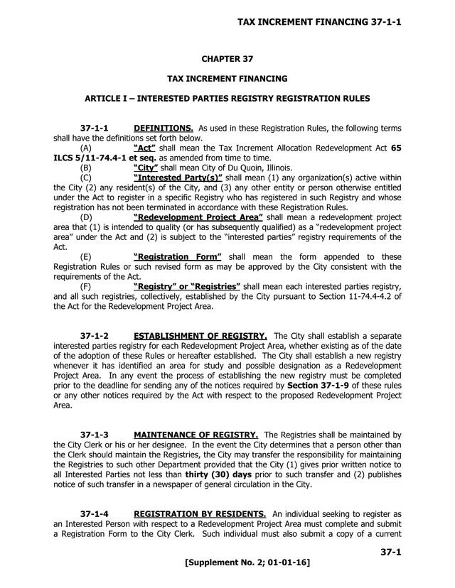 Tax Increment Financing Registration Rules screenshot