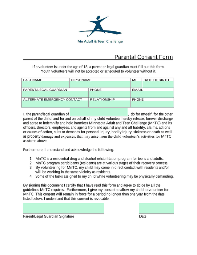 Parental Consent Form screenshot