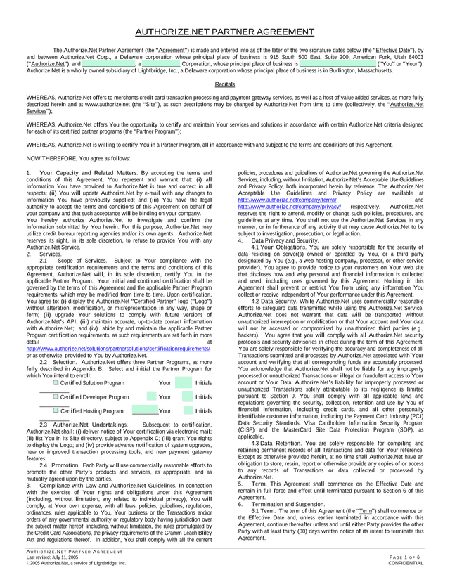 Authorize.Net Partner Agreement screenshot