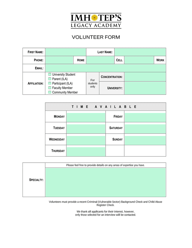 VOLUNTEER FORM screenshot