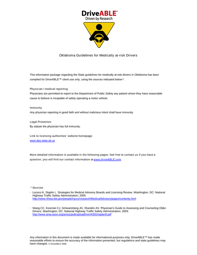 Oklahoma Guidelines For Medically At Risk Drivers screenshot