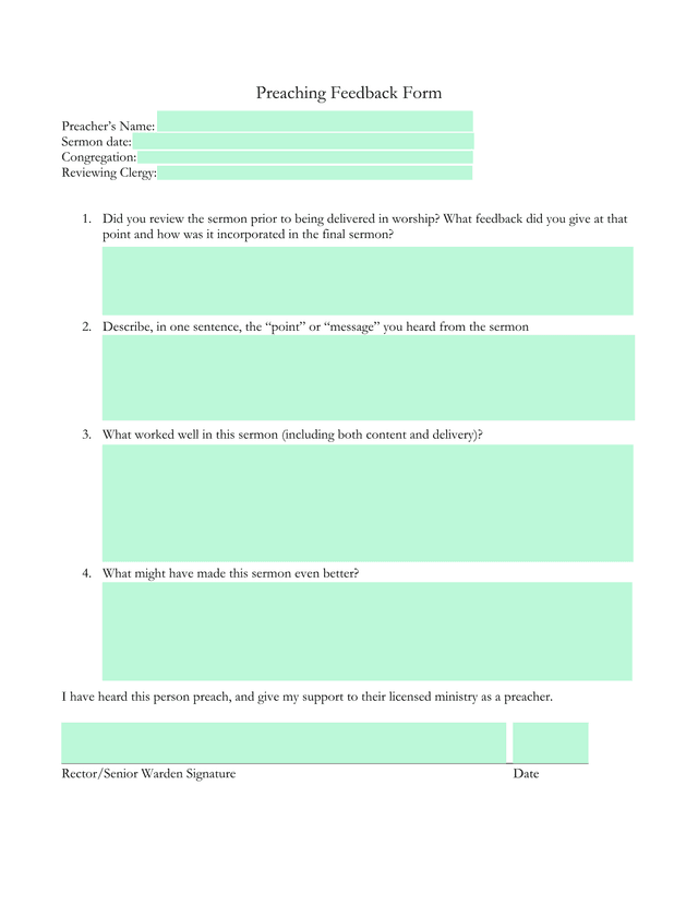 Preaching Feedback Form screenshot