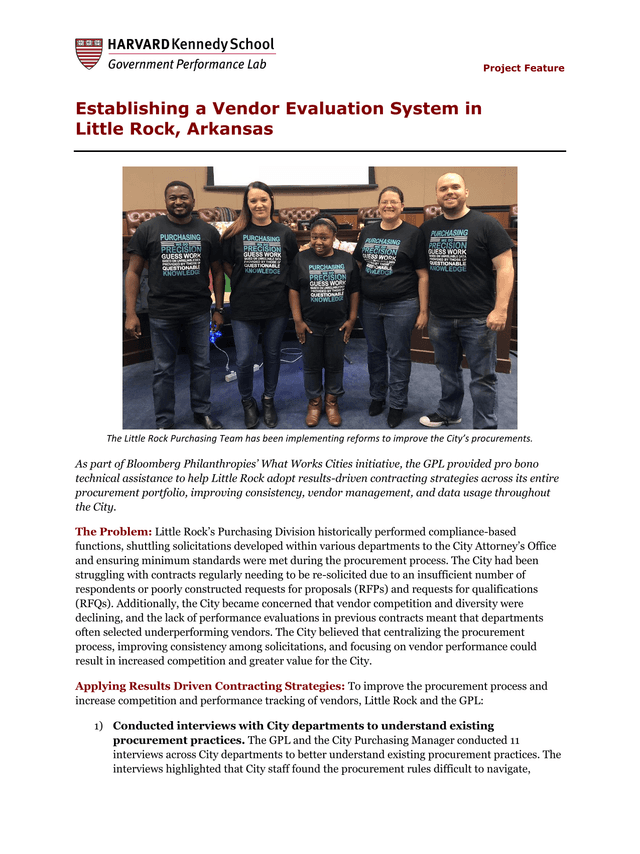 Project Feature Establishing A Vendor Evaluation System In Little Rock, Arkansas screenshot