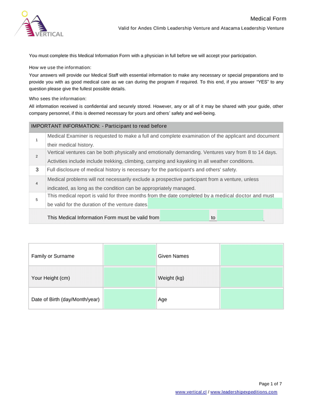 Medical Information Form screenshot