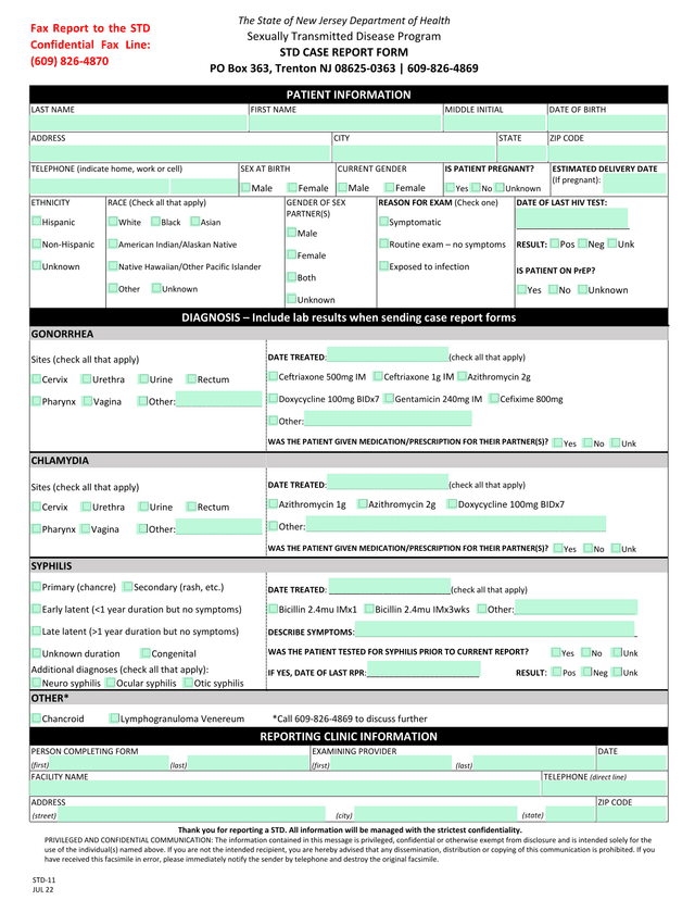 STD CASE REPORT FORM screenshot
