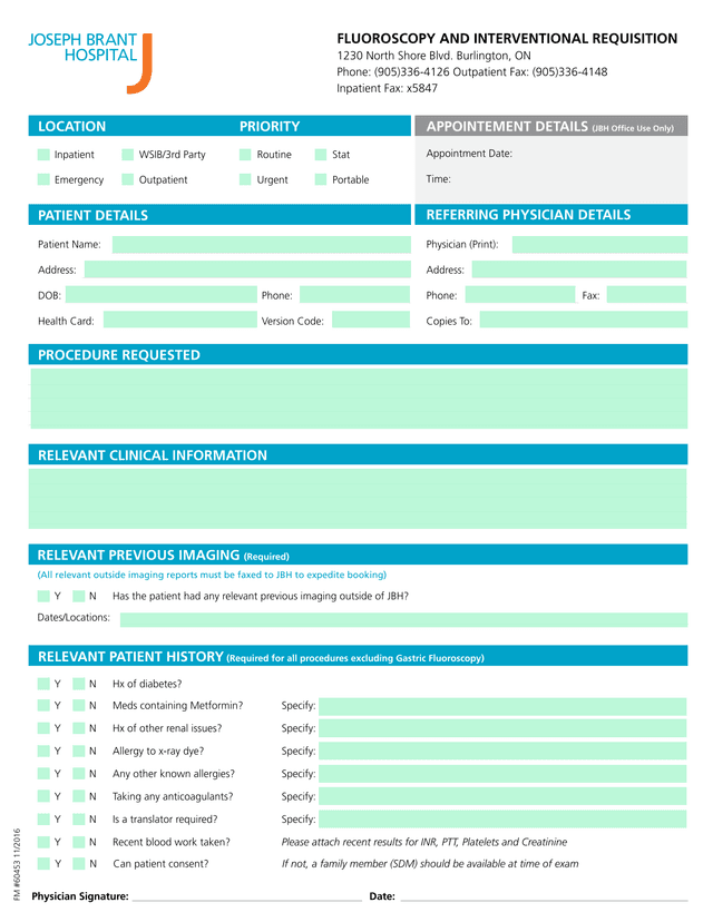 FLUOROSCOPY AND INTERVENTIONAL REQUISITION screenshot