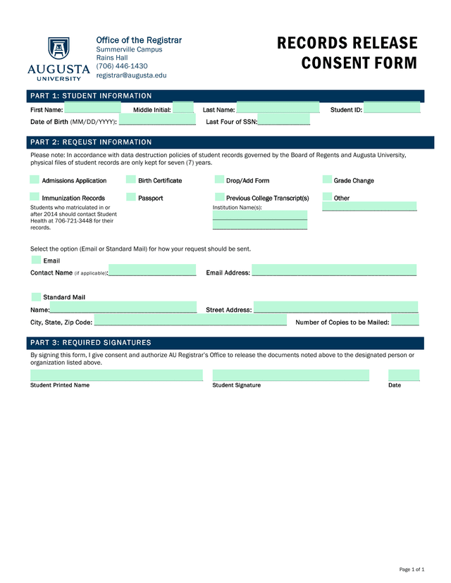 Records Release Consent Form screenshot