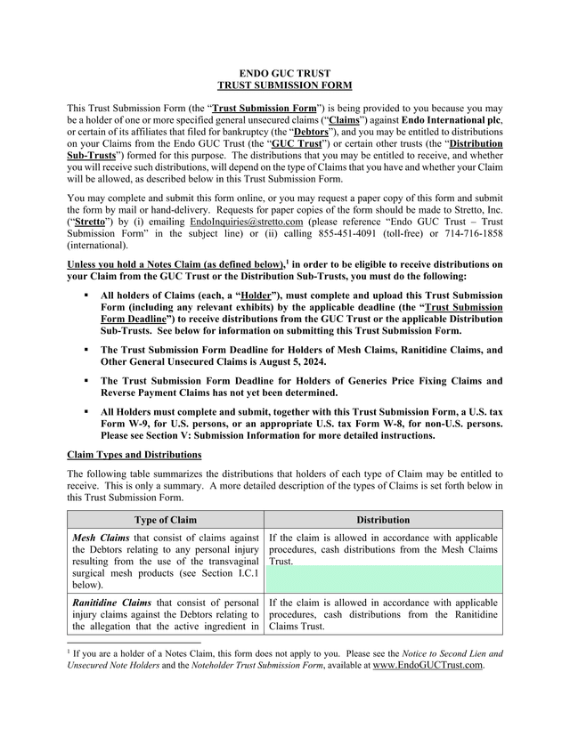 ENDO GUC TRUST TRUST SUBMISSION FORM screenshot