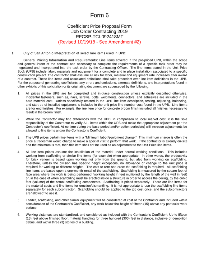 Form 6 Coefficient Price Proposal Form screenshot