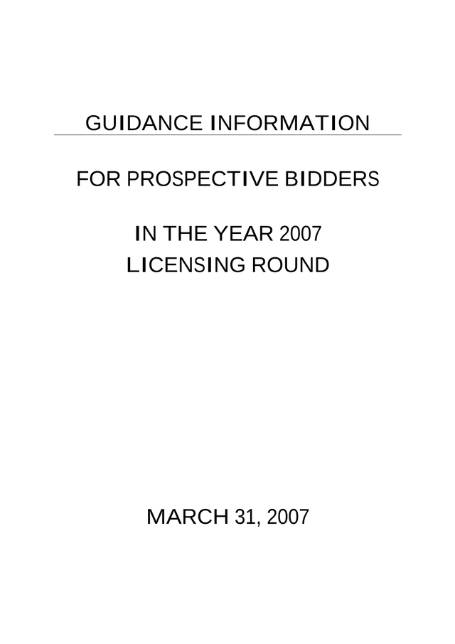 Guidance Information For Prospective Bidders In The Year 2007 Licensing Round screenshot