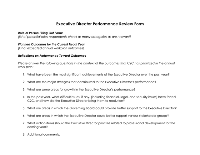 Executive Director Performance Review Form screenshot