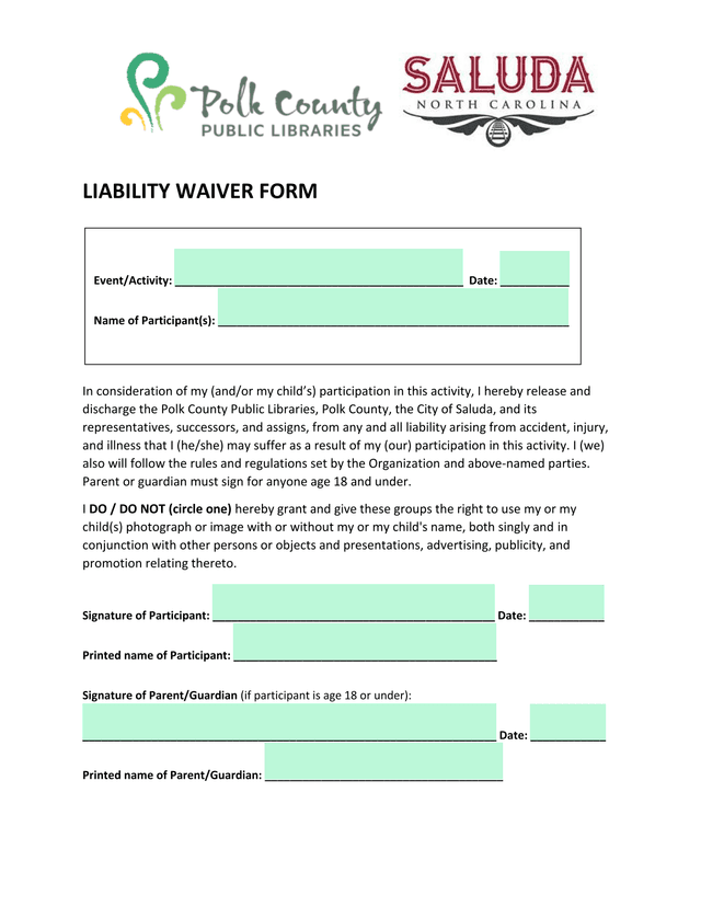 Liability Waiver Form screenshot