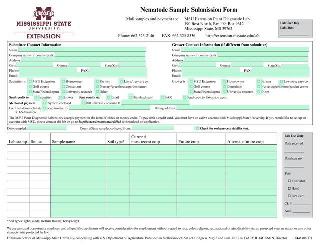 Nematode Sample Submission Form screenshot