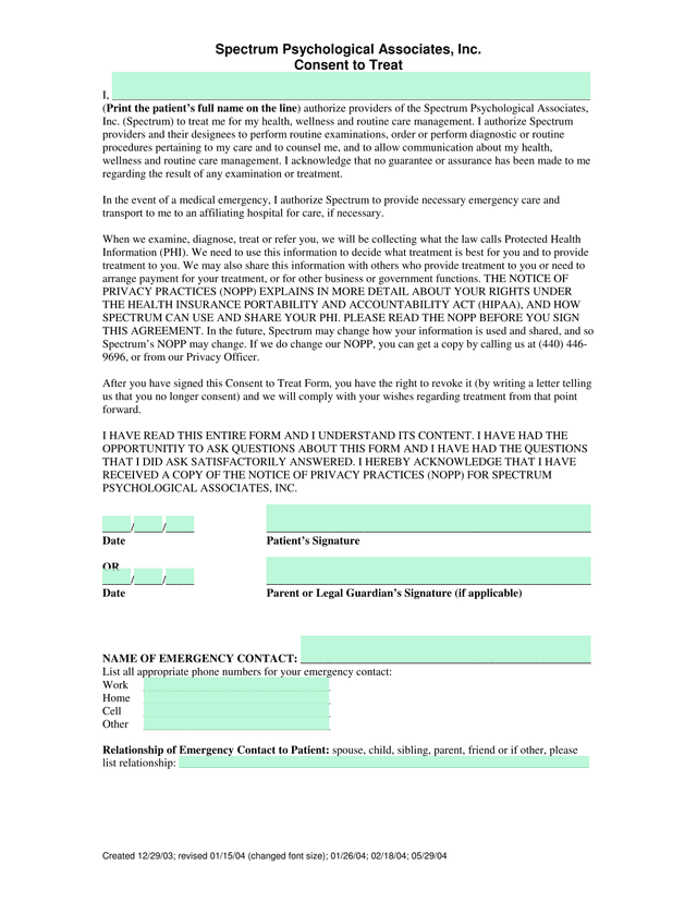Consent To Treat screenshot