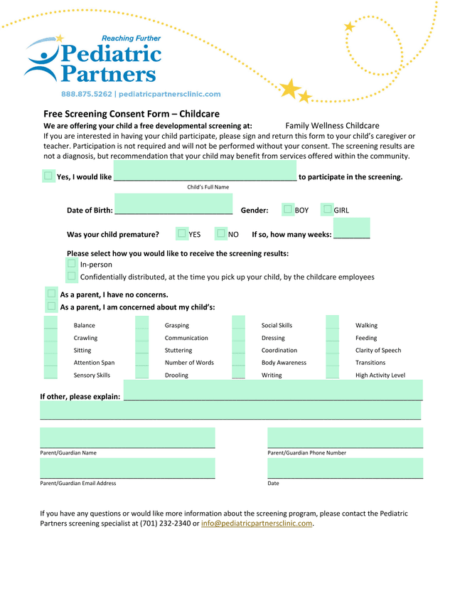 Free Screening Consent Form  Childcare screenshot