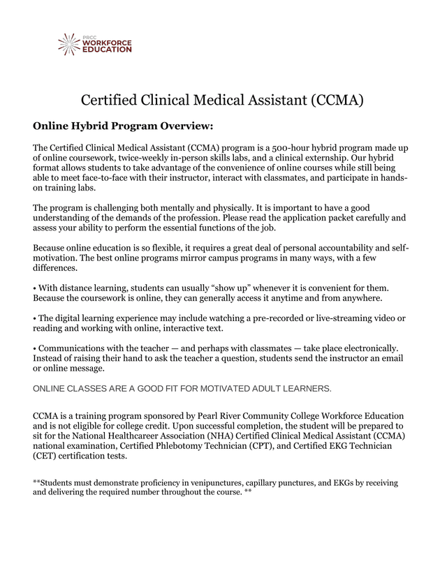 Certified Clinical Medical Assistant (CCMA) Online Hybrid Program Overview screenshot