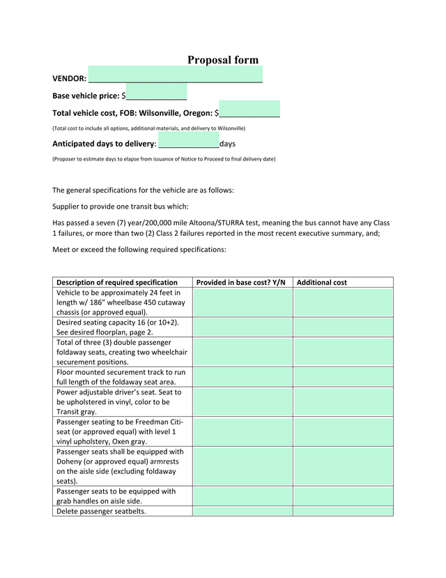 Vendor Proposal Form For Transit Bus screenshot