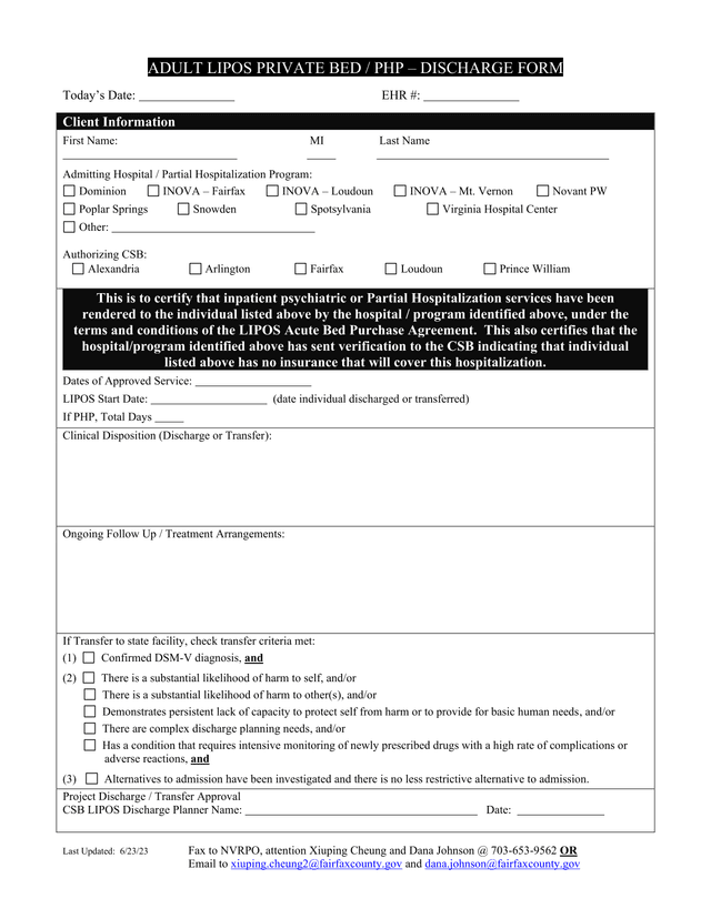 ADULT LIPOS PRIVATE BED  PHP  DISCHARGE FORM screenshot