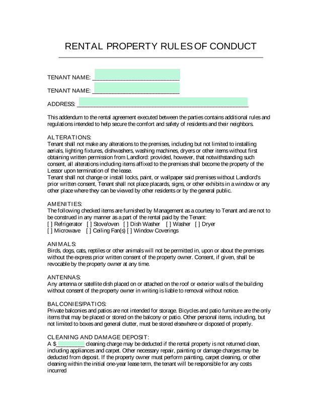 Rental Property Rules Of Conduct screenshot