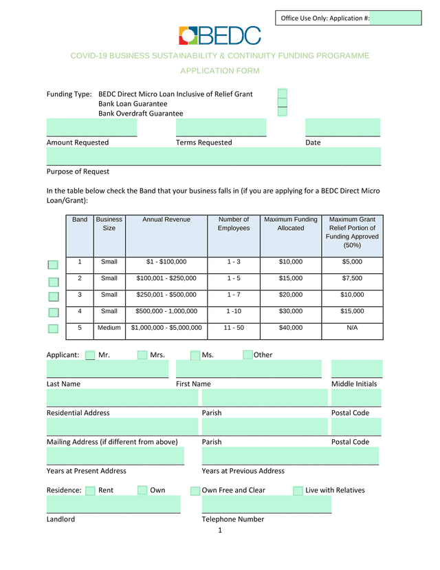COVID 19 BUSINESS SUSTAINABILITY  CONTINUITY FUNDING PROGRAMME APPLICATION FORM screenshot