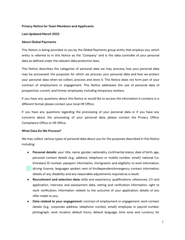 Privacy Notice For Team Members And Applicants screenshot