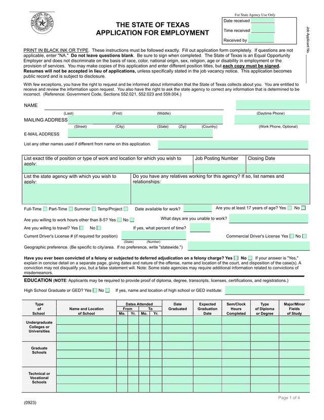 APPLICATION FOR EMPLOYMENT screenshot