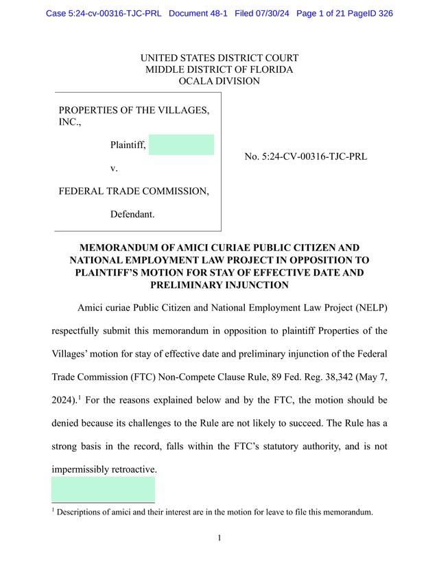 Memorandum Of Amici Curiae Public Citizen And National Employment Law Project screenshot