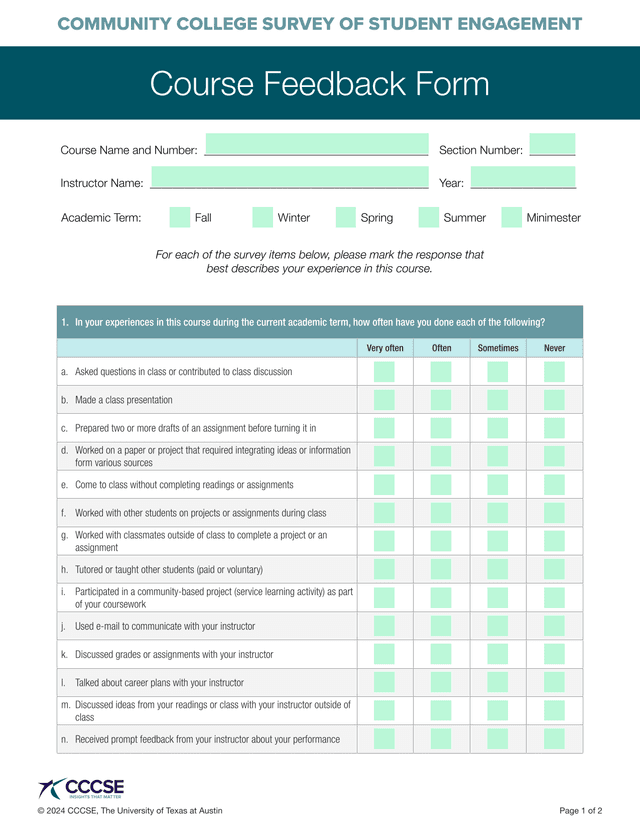 Course Feedback Form screenshot