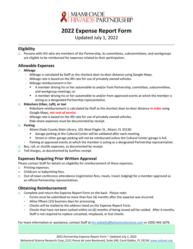 2022 Partnership Expense Report Form screenshot