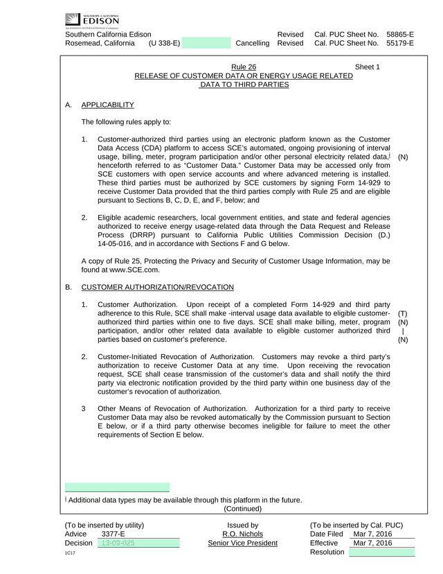 Rule 26   Release Of Customer Data Or Energy Usage Related Data To Third Parties screenshot