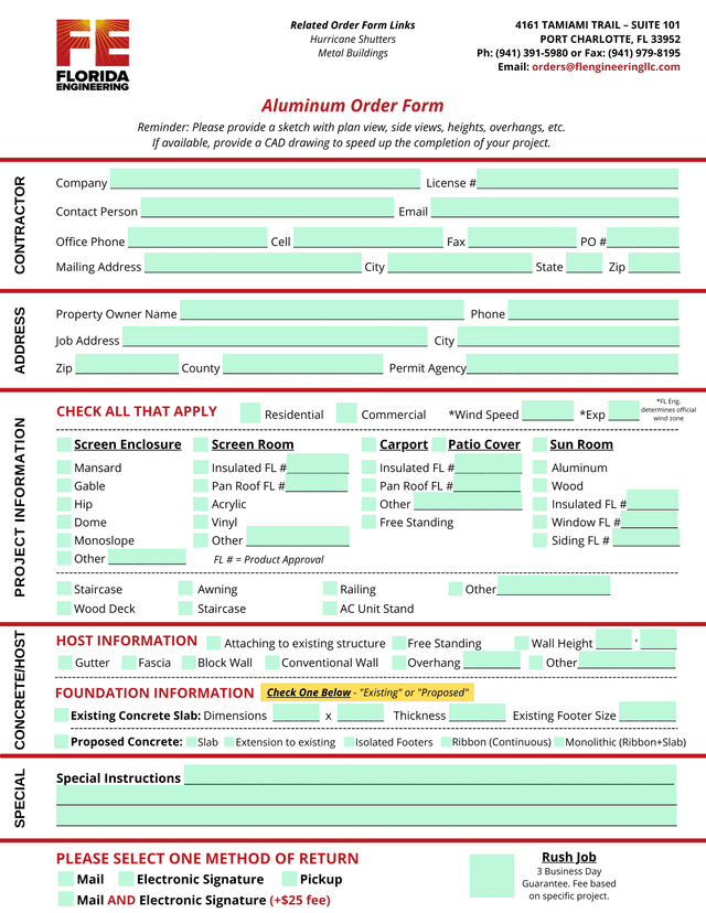 FL Engineering LLC Project Information Form screenshot