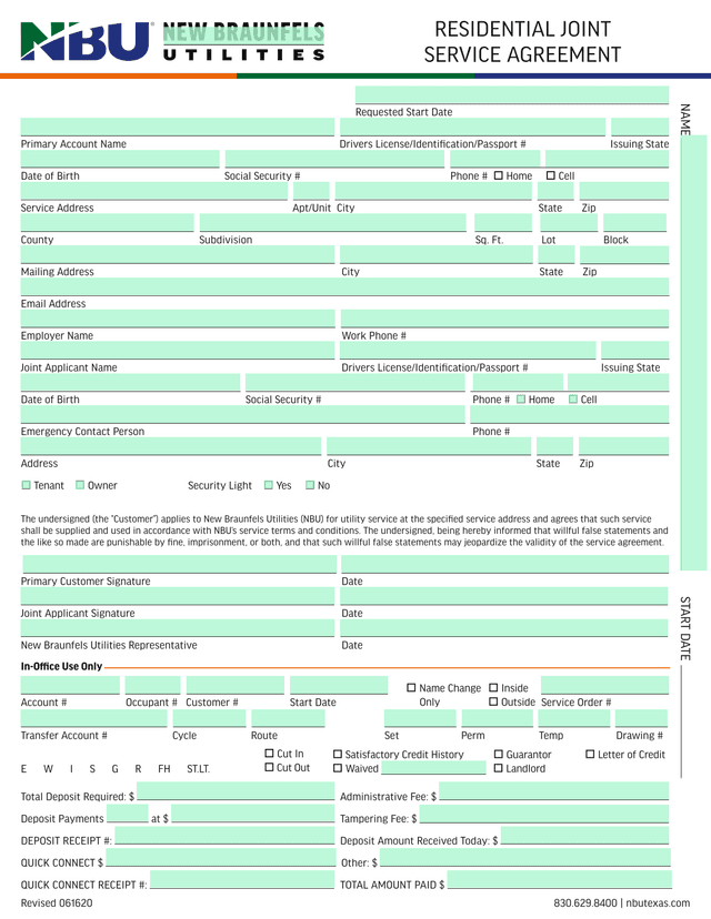 Residential Joint Service Agreement screenshot