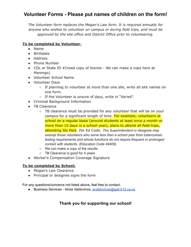 Volunteer Forms screenshot