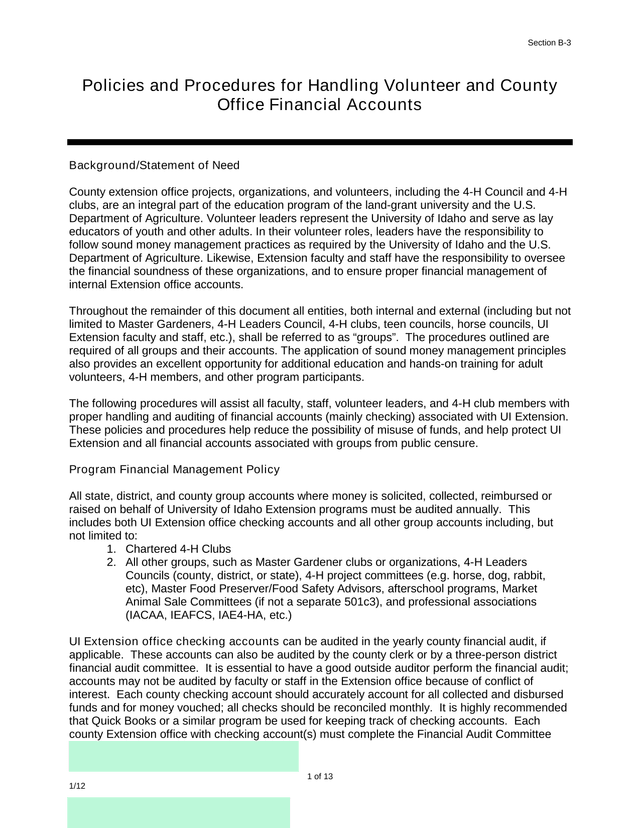 Policies And Procedures For Handling Volunteer And County Office Financial Accounts screenshot