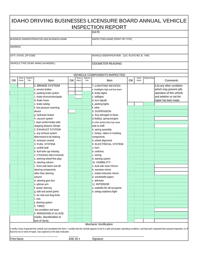 Vehicle Inspection Report screenshot