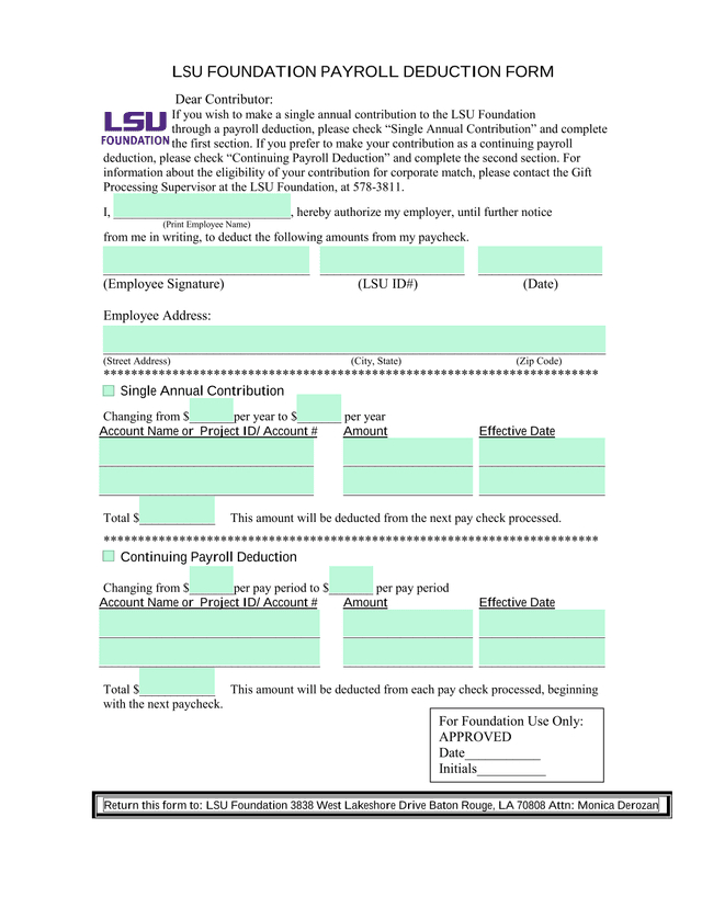 LSU Foundation Payroll Deduction Form screenshot