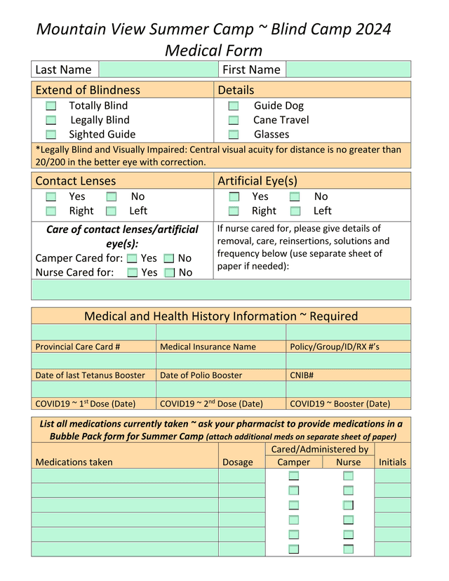Mountain View Summer Camp  Blind Camp 2024 Medical Form screenshot