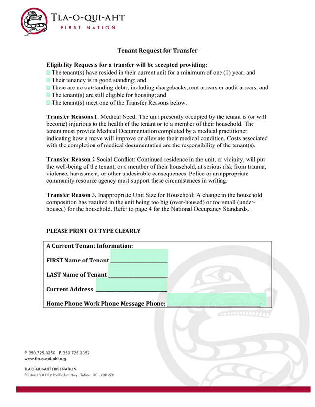 Tenant Request For Transfer screenshot